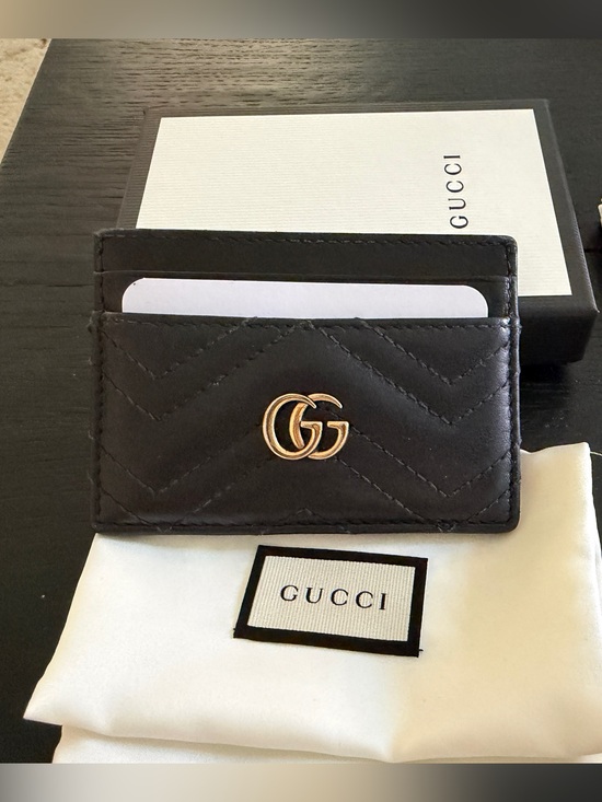 Gucci Accessories - Gucci Black Quilted Leather Card Holder with Gold GG